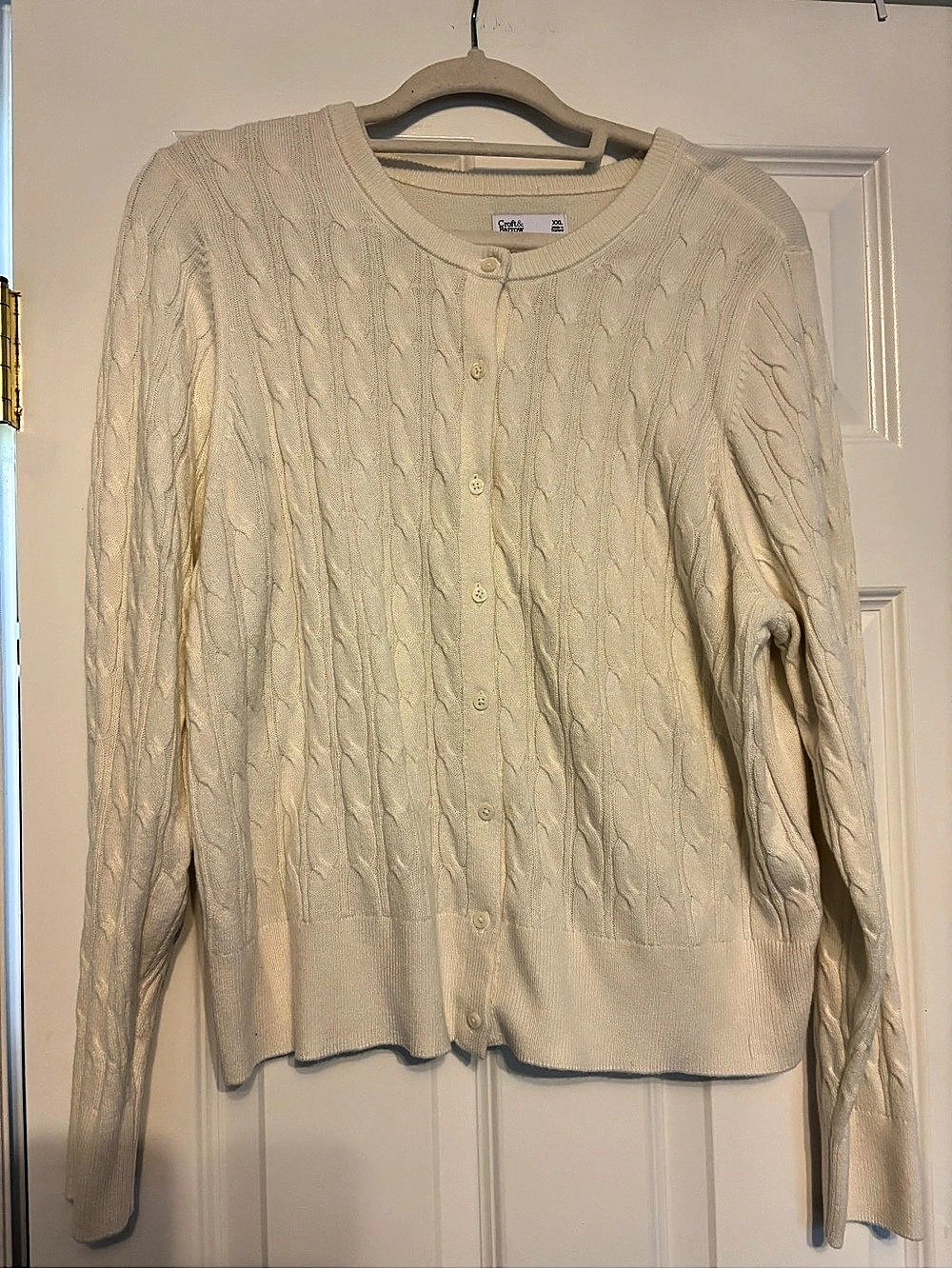 Croft & Barrow Cable Knit Cardigan in Cream Size XXL Like New